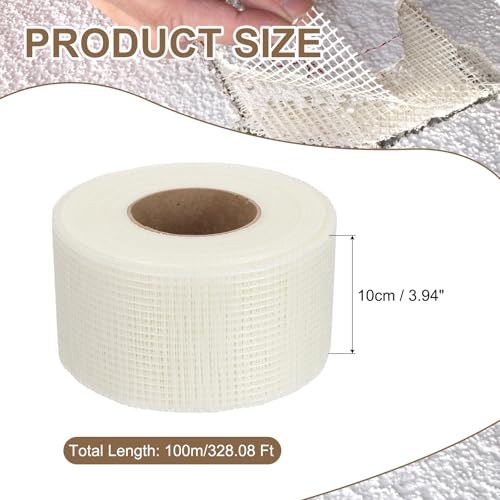PATIKIL Drywall Repair Mesh Tape, 4 inch x 328 ft Fiberglass Repair Patch Self-Adhesive Dry Wall Joint Tape 6 Mesh Wall Hole Crack and Seam Patch, White - size: 4 inch x 328 Feet