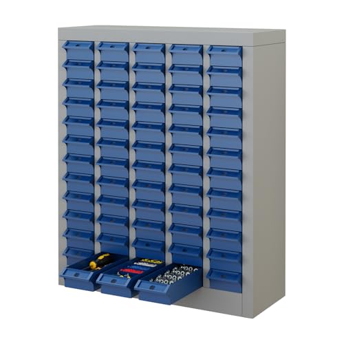 60-Drawer Parts Storage Cabinet, Multi-Purpose Organizer for Screws, Bolts, Nails, Craft Supplies, Legos, Tools, Compact Plastic Drawer Unit, Hardware Organizer for Garage, Workshop, Classroom - size: 60 drawers