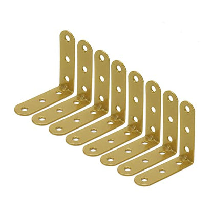 Wealrit 8 pcs Gold L Shape Brackets,Right Angle Corner Brace with Screws,L Shape Corner Brackets,Right Angle Bracket,2.28 Inch Length - size: 2.28"