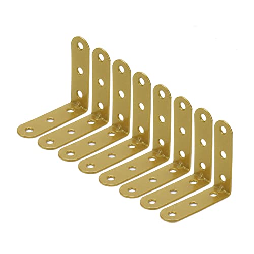 Wealrit 8 pcs Gold L Shape Brackets,Right Angle Corner Brace with Screws,L Shape Corner Brackets,Right Angle Bracket,2.28 Inch Length - size: 2.28"