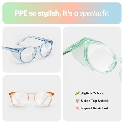 Stoggles Round Z87.1 Certified Polycarbonate Safety Glasses, Scratch & Shatter-Proof, Blue-Light & UV Blocking Lens, Top & Side Shields, Anti-Fog Dip Coated, Durable, Protective & Stylish Eyewear - color: Pineapple