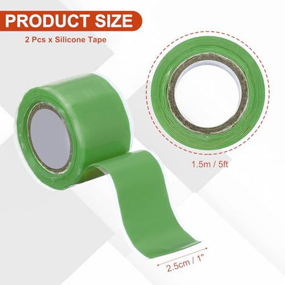 2 Pcs Self Fusing Silicone Tape, 1" x 5ft Waterproof Water Leak Sealing Tape for Plumbing Pipe Hose Repair Handles, Green