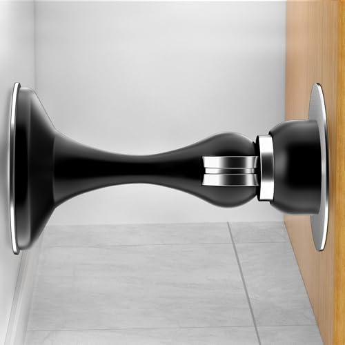 Magnetic Door Stoppers 1 Pack, Stainless Steel Magnetic Door Stop, Wall & Floor Mounting No Drilling Door Stop with 3D Adhesive Tapes Keep Door Open, Black - color: Black, size: 1 Pack