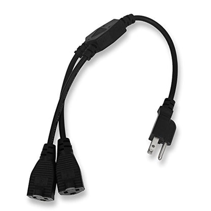 Power Cord Extension Y Splitter - 2 Way Outlet Adapter NEMA 5-15R to 1 NEMA 5-15P with 18AWG 300V Plug 1ft 13A