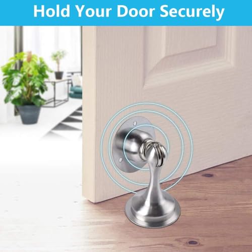 WINONLY Door Stopper, Magnetic Door Stop, Stainless Steel, Magnetic Door Catch, 3M Double-Sided Adhesive Tape, No Drilling, Screws for Stronger Mount, Hold Your Door Open, for Wide Doors (6) - style: 6 Pack-Silver