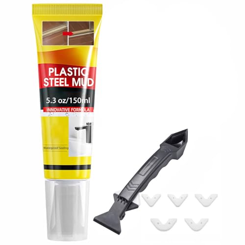 XIRUJNFD 5.3 Oz Multifunctional Waterproof White Caulk with Scraper, Plastic Steel Repair Adhesive for Kitchen Bathroom, Stronger Adhesion Sealant for Window Toilet Sink, Quick-Drying (1 Set) - color: 1 Set
