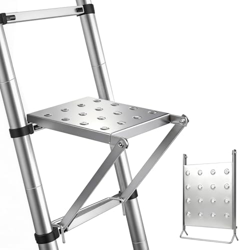Ladder Platform for Standing, Extension Ladder Work Platform, Foldable Anti-Slip Ladder Platform Accessory for Paint and Tool, Ladder Step Attachment Project Tray, Alloy Steel Holds 400lbs - color: Silver (Ladder Platform)