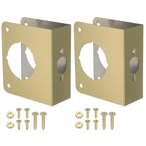 PATIKIL Door Reinforcement Plate, 2 Set Doors Reinforce Repair for 1-3/4" Thick Door 4-1/2" Size Door Knob Lock Latch Deadbolt Cover Plate Home Security, Gold - color: Gold, size: 1-3/4"; 4-1/2"