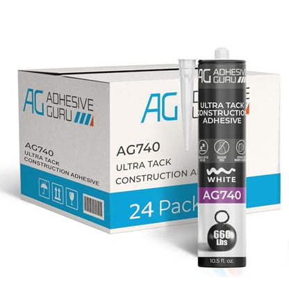 Adhesive Guru AG740 Ultra Tack Hybrid Construction Adhesive (24x10.5 fl oz), Heavy Duty Indoor Outdoor Caulk Sealant, White - 24 Pack - style: 24 Pack