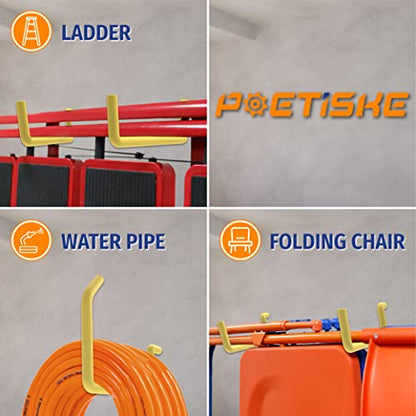 unp POETISKE Screw in Ladder Bike Hooks Ceiling Hanger Wall Mounted Bicycle Chair Garage Organization Heavy Duty Vinyl Coated 4Pack