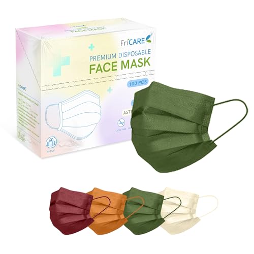 FriCARE Face Masks Disposable for Adults, 4 Ply ASTM Level 3, Individually Wrapped Mask for Allergy Protection, 100 Pack, Vintage Vineyard - color: Vintage Vineyard