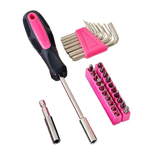 39-Piece Household Tools Kit - Portable and Essential Repair Set Ideal for Women, College Students, Home Use & More (39p-Pink) - color: Pink