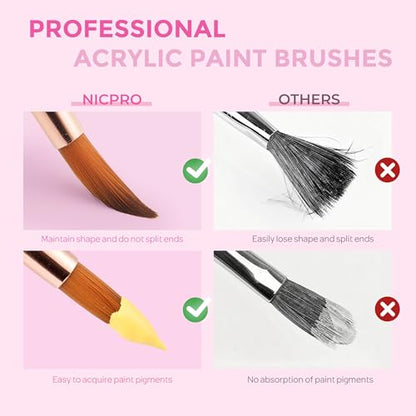 Nicpro 12pcs Artist Paint Brush Set, Aesthetic Pastel Paintbrushes Craft Paint Brushes for Acrylic Painting, Oil, Watercolor, Gouache, Tempera, Face, Body, Art Supplies for Artists and Beginners - color: Macaron