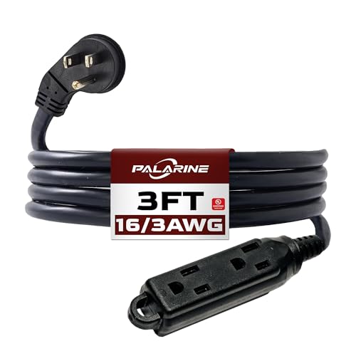 Indoor Extension Cord Power Strip 3 Outlets Flat Plug, UL Listed, 16 Gauge 3 ft Black 3 Prong Heavy Duty, 16/3 SJTW 13A Outlet Extender - color: Black, size: 3 FT