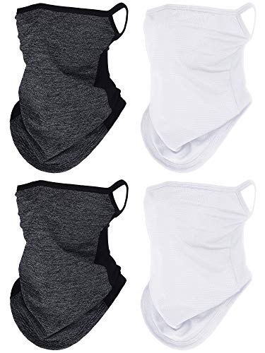 SATINIOR 4 Pcs Neck Gaiter with Ear Loops Neck Covers Bandana Cloth Face Gaiter Mask for Men Women Summer Non Slip Headwear - color: White, Grey