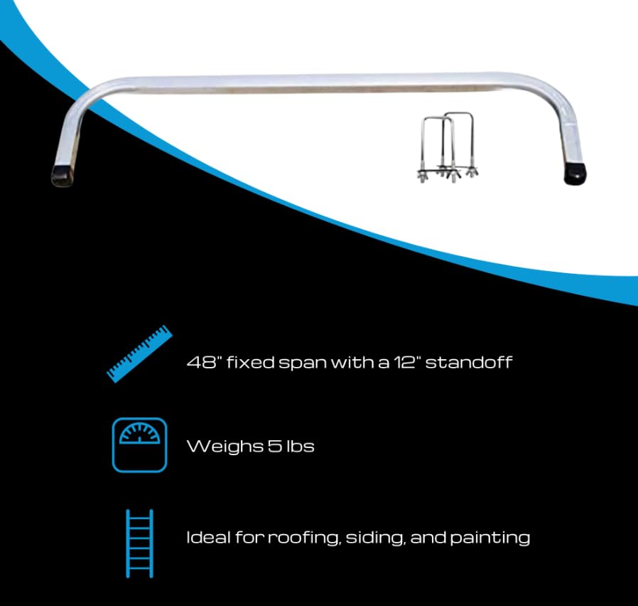 Tie Down Roof Zone Height Adjustable Ladder Stabilizer w/Surface Protection | Quick Connect Assembly | 48" Fixed Length Span | Great for Residential/Commercial/Industrial | Made in USA