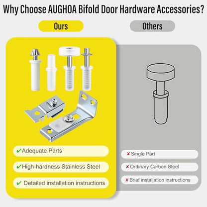 Bifold Door Hardware Repair Kit, 2 Pack Bifold Closet Door Hardware, Folding Door Hardware Include Top & Bottom Bracket, 3/8" Pivot, 7/8" Guides Wheel, for Folding Pocket Door Replacement