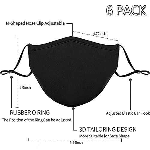 Black Reusable Breathable Cloth Face Protection，Adjustable Washable Male and Women Fashion Face Protection Cover - color: 6 Pcs