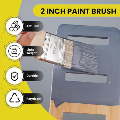 Mister Rui 3-Pack 2 Inch Angled Paint Brushes, Short Handle Professional Sash Brushes for Trim, Cabinets & Furniture, Smooth Finish for Oil & Latex Paint - size: 3PCS, 2" Short