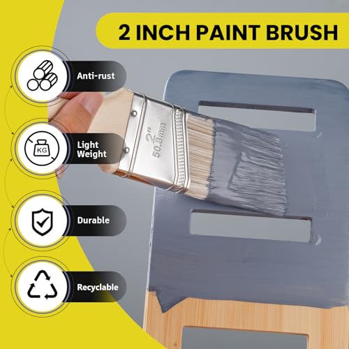 Mister Rui 2" Paint Brushes, 3 Pack, Angle Paint Brush Set for Latex and Oil Paints & Stains, Home Improvement - Interior & Exterior Use, 2 Inch Cut-in Trim Brush