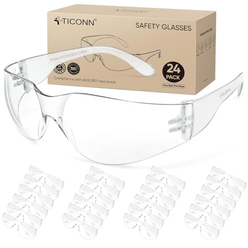 TICONN Clear Safety Glasses for Men and Women, Safety Goggles with Scratch Impact Resistant Meets ANSI Z87.1 Standard - style: 24 Pairs