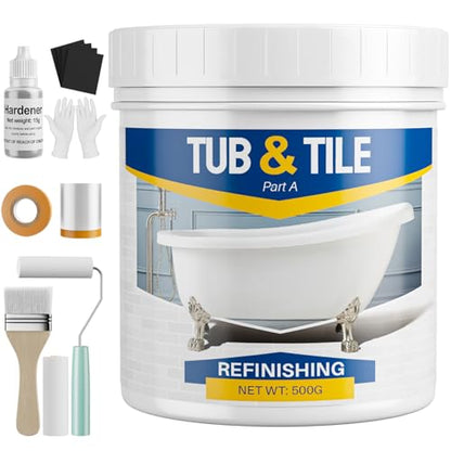 Tub and Tile Paint Refinishing Kit, 17.6oz Bathtub Refinishing Kit White with Tools and Hardener, Semi-Gloss White Tub Paint for Bathtub, Sink, Low Odor and Easy to Use, 25-30sq.ft - size: 17.6 Fl Oz (Pack of 1)