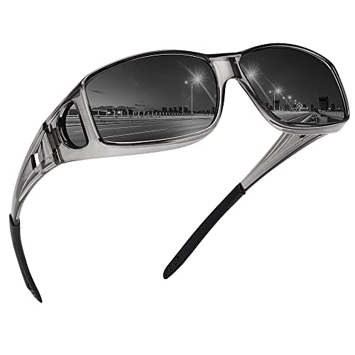 MEETSUN Fit Over Glasses Sunglasses for Men Women,Wrap Around Sunglasses Polarized UV400 Protection - color: (Z1)clear Gray Frame-gray Lens