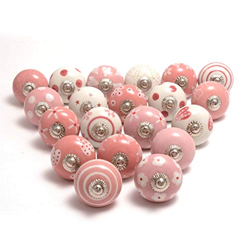 Eleet Assorted Ceramic Cabinet Knobs - Vintage Cabinet Cupboard Door & Drawer Pulls Chrome Hardware (Ceramic Knobs Set of 20, Pink & White) - color: Pink & White, style: Ceramic Knobs Set of 20