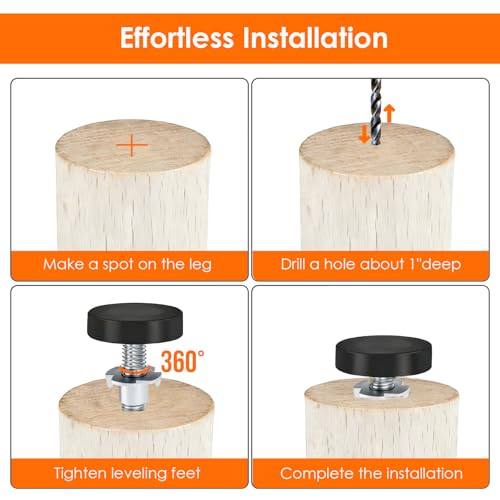 1/4" Thread Furniture Feet Levelers, 15PCS Adjustable Leveling Feet Threaded Screw-in, Furniture Feet Screw on Furniture Glide Leveling for Table, Desk, Cabinet, Chair, Stool Legs