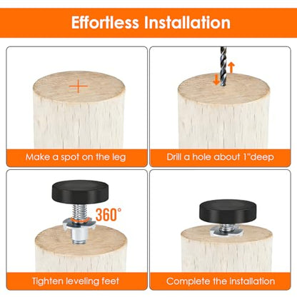 1/4" Thread Furniture Feet Levelers, 15PCS Adjustable Leveling Feet Threaded Screw-in, Furniture Feet Screw on Furniture Glide Leveling for Table, Desk, Cabinet, Chair, Stool Legs