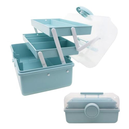 First Aid Storage Box, 3 Layers Plastic Medication Storage with Portable Handle, Art & Crafts Case/Sewing Supplies Organizer/Medicine Box/Family First Aid Box(Blue) - size: Medium Blue