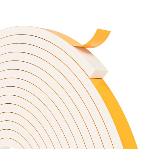 33FT EVA Weather Stripping Soundproof Foam Insulation Tape with Adhesive Foam Weatherstripping Door Seal Weather Strip for Door Frame/Window/Gaps Sound Proof - color: White, size: 33ft (1/4"×1/2")