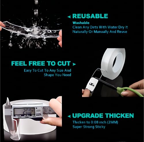 Double Sided Tape Heavy Duty,Clear 1.18 inch × 196 inch Nano Tape, Removable mounting Tape for Hanging Picture,Poster