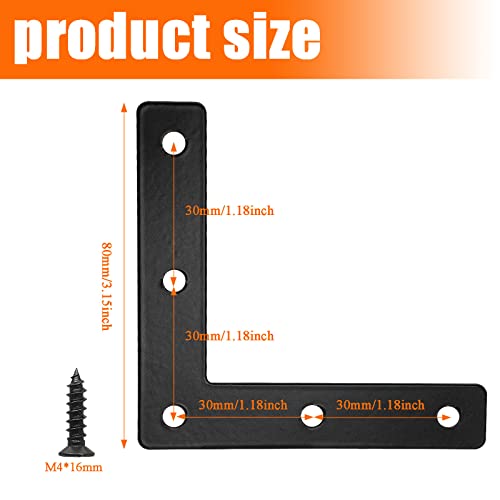 Waziaqoc 10pcs Flat L Corner Braces (80x80mm/3.15"x3.15"), Stainless Steel Corner Brackets Joint Right Angle Bracket Furniture Flat Repair Mending Plates with Screws for Wood - size: 10pcs 80 X 80 Mm