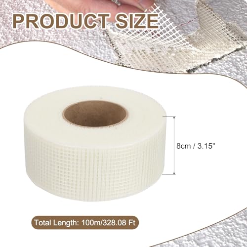 PATIKIL Drywall Repair Mesh Tape, 3 inch x 328 ft Fiberglass Repair Patch Self-Adhesive Dry Wall Joint Tape 6 Mesh Wall Hole Crack and Seam Patch, White - size: 3 inch x 328 Feet