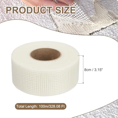 PATIKIL Drywall Repair Mesh Tape, 3 inch x 328 ft Fiberglass Repair Patch Self-Adhesive Dry Wall Joint Tape 6 Mesh Wall Hole Crack and Seam Patch, White - size: 3 inch x 328 Feet