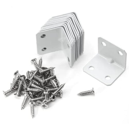Biaungdo 12 Pcs White Metal Corner Brace, 26 x 26 x 32mm L Shape Shelf Bracket, 90 Degree Right Angle L Brackets Support with Screws for Wood, Shelves, Cabinet, Furniture, 4 Holes