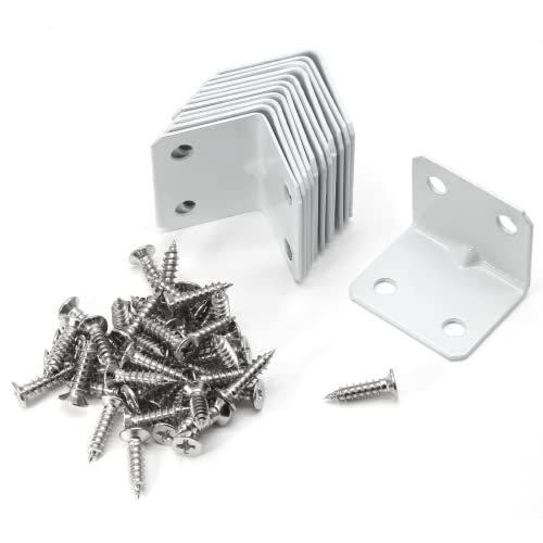 Biaungdo 12 Pcs White Metal Corner Brace, 26 x 26 x 32mm L Shape Shelf Bracket, 90 Degree Right Angle L Brackets Support with Screws for Wood, Shelves, Cabinet, Furniture, 4 Holes