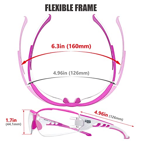 HTS HUNTERSKY Super Flexible Lightweight Anti Fog Wrap-Around U6 Clear Shooting Safety Glasses with ANSI Z87.1 Scratch Resist - color: Pink / Clear (2 Pack)