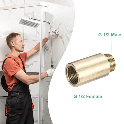 M METERXITY Shower Head Extension Arm, Brass G1/2 Male to Female Extension Pipe Fitting Adapter with PTFE Thread Seal Tape for Shower/Faucet, Pipe Plumbing Coupler 1.97"/50mm 1-Pack - size: 1.97"/50mm