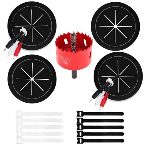 4 Pack Cord Hider for Wall Mounted TV, 2-3/8"(60mm Hole) Cable Management Kit, Includes 4 Black Pass Throughs, 1 Hole Saw Drill Attachment & 10 Cable Ties for Easy Install - color: Black, size: 4 Pack