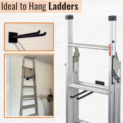 Ladder Hangers for Garage Wall - Hooks Heavy Duty - Hooks for Garage Wall Hanging - Shed, Yard and Garage Tool Hanger for Folding Chairs, ladders and Garden Tools