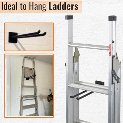 Ladder Hangers for Garage Wall - Hooks Heavy Duty - Hooks for Garage Wall Hanging - Shed, Yard and Garage Tool Hanger for Folding Chairs, ladders and Garden Tools