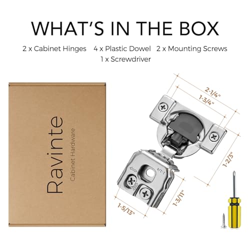 Ravinte 2 Pack 1 Pair 1-1/4 inch Overlay Soft Close Kitchen Cabinet Hinges Stainless Steel Adjustable Kitchen Hinges Satin Nickel Cabinet Hardware - size: 1-1/4 inch Overlay