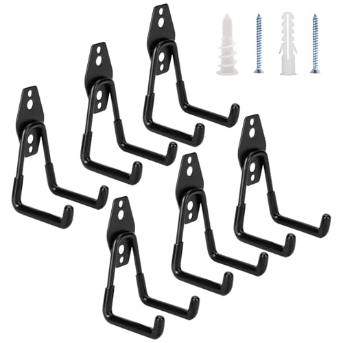 6 Pack Garage Hooks Heavy Duty - Supports 100 lbs, Utility Steel Garage Hanger & Organizer for Organizing Garden Lawn Tools, Ladders, Garden Hose, Digging Shovel, Bikes, Ropes - size: 6 Pack