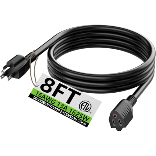 HUANCHAIN 8 FT 16 Gauge Black Indoor Outdoor Extension Cord Waterproof, Flexible Cold Weather 3 Prong Electric Cord Outside, 13A 1625W 125V 16AWG SJTW, ETL Listed - color: Black, size: 8FT, style: 16/3 Extension Cord