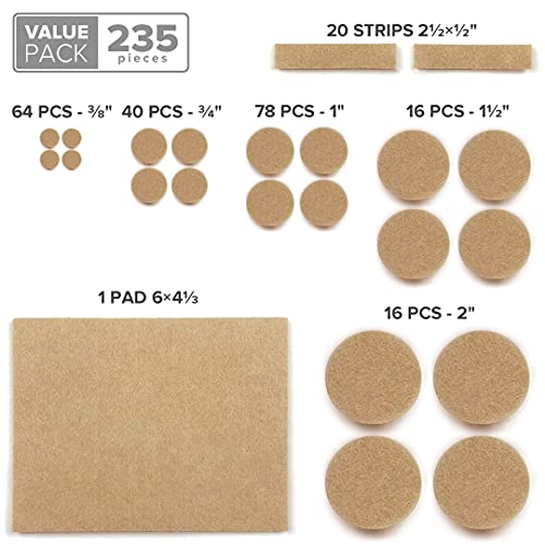 Felt Furniture Pads X-PROTECTOR 235 PCS Premium Furniture Pads - Felt Pads Furniture Feet Best Wood Floor Protectors - Protect Your Hardwood & Laminate Flooring! - size: 235 PCS Beige, Round & Square