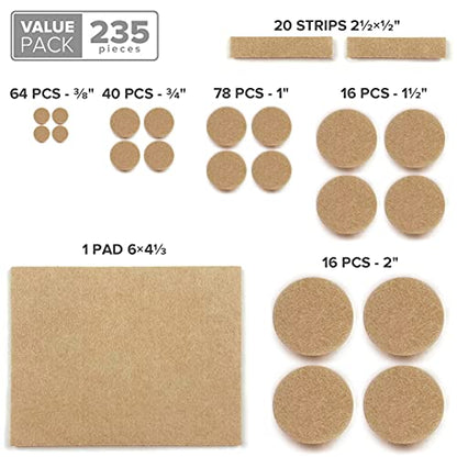 Felt Furniture Pads X-PROTECTOR 235 PCS Premium Furniture Pads - Felt Pads Furniture Feet Best Wood Floor Protectors - Protect Your Hardwood & Laminate Flooring! - size: 235 PCS Beige, Round & Square