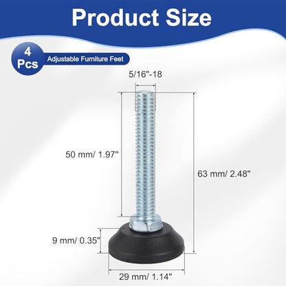 uxcell 5/16"-18 Thread Furniture Feet Levelers, 4Pcs 50mm l Adjustable Furniture Feet Screw in Threaded Leveling Leg Screw on Chair Foot Glides Leveling for Table Chair Cabinet Black - size: 5/16"-18 50mm