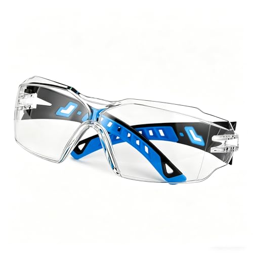 Safety Glasses Anti Fog UV400 Lightweight Rubber Temple Goggles,Eye Protection Glasses for Men & Women - color: Blue